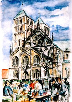 Wochenmarkt vor dem St. Paulus-Dom zu Münster